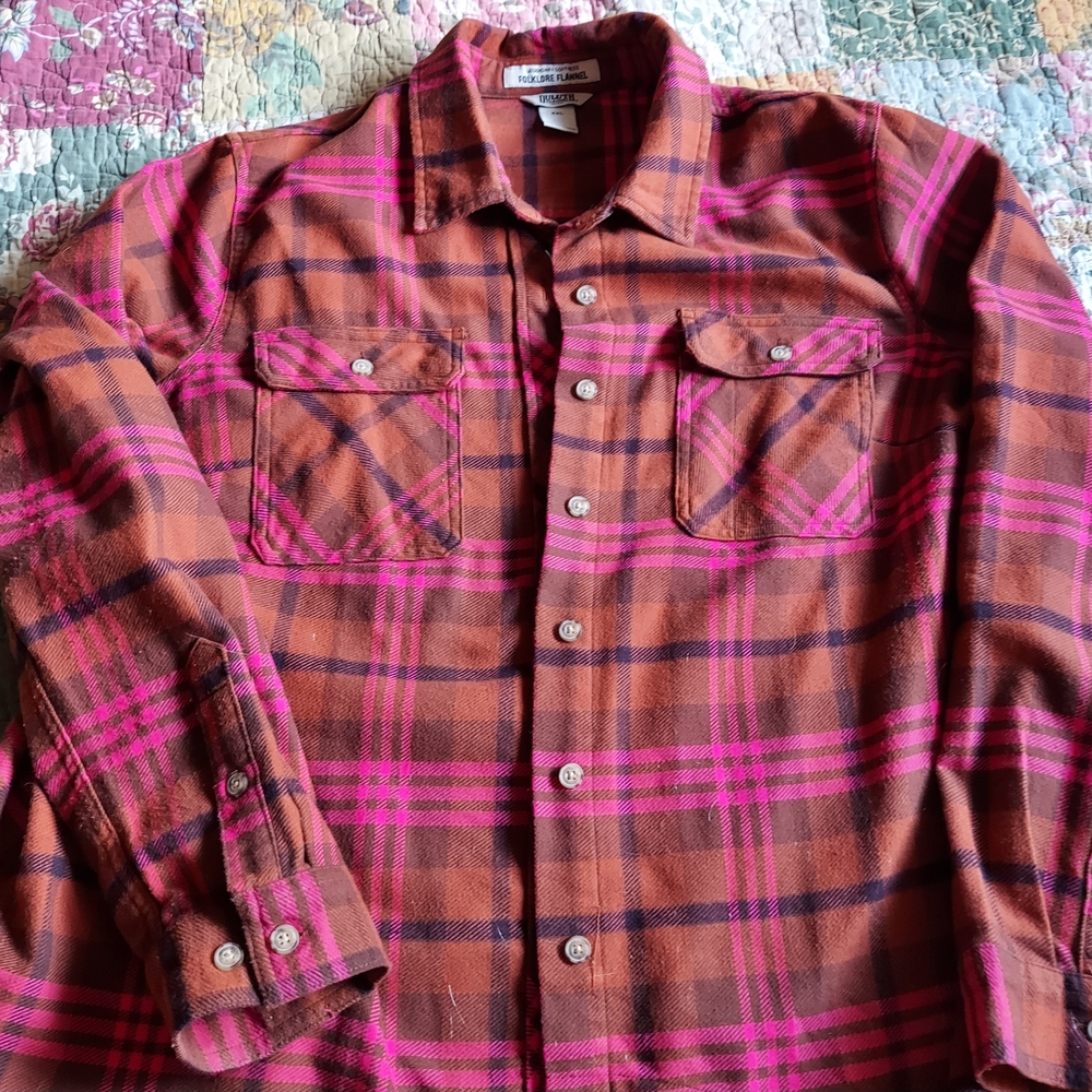 Pink and Brown Plaid Button-Up Shirt
